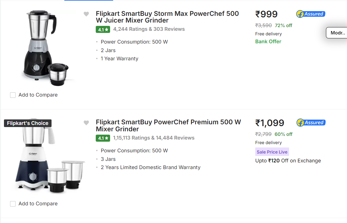 Image of Flipkart Smartbuy Mixer Juicer Grinder Up To 75% Discount Start From ₹999