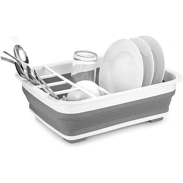 Image of Floraware Collapsible Dish Drying Rack, 8 Large Plates, Kitchen Accessories Storage Organizer