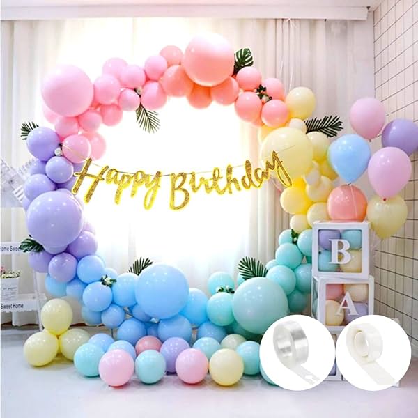 Image of Flyloons 53 Pcs Pastel Happy Birthday Decoration