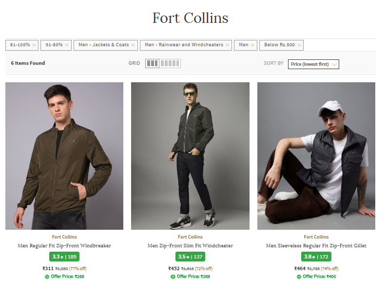 Image of Fort Men,s Collins Jackets Starting At ₹311