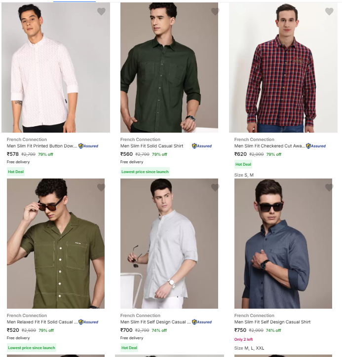 Image of French Connection Brand Men's Shirts @ Minimum 70% Discount