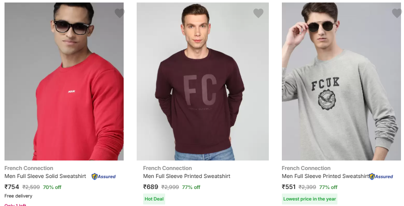 Image of French Connection Men Full Sweatshirt Minimum 60% Discount