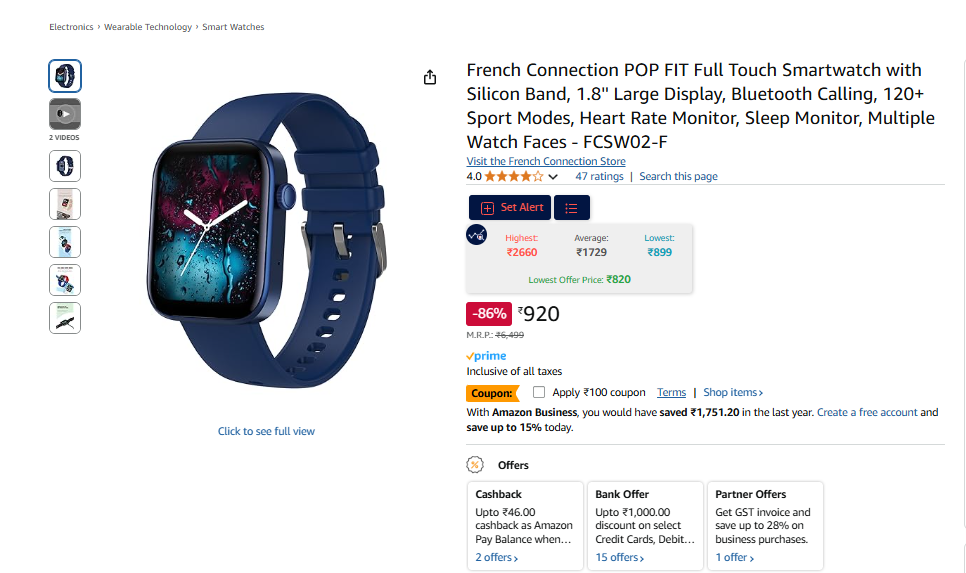 Image of French Connection POP FIT Full Touch Smartwatch