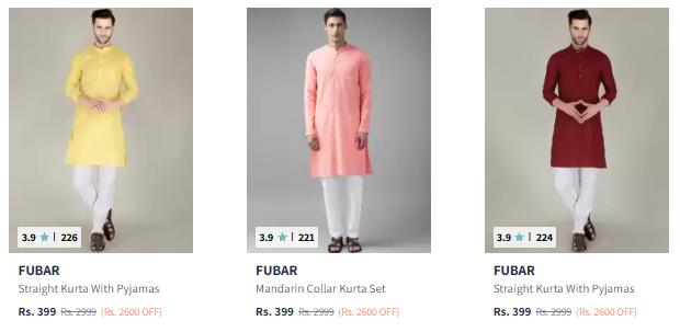 Image of Fubar Brand Men's Kurta with Pajama @ Start ₹399