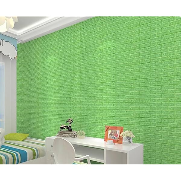 Image of GLUN® 3D Green Color Brick Wallpaper (70 x 77cm)