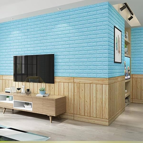 Image of GLUN® 3D Turquoise Brick Wallpaper, PE Foam, 70x77cm, pack of 1.