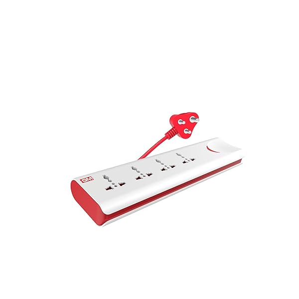 Image of GM 3060 E-Book 4 + 1 Power Strip Red & White Color 250 Volts.