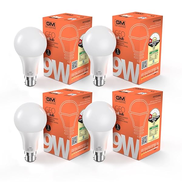 Image of GM GEO 9 Watt LED BULB, 6500K White Cool Day Light Bulb Pack of 4