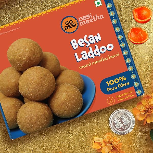 Image of GO DESi Besan Ladoo 200 grams with Diya