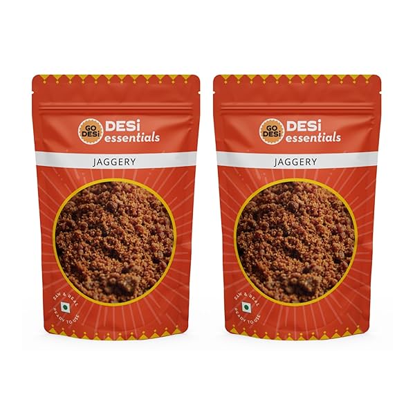 Image of GO DESi Jaggery Powder 1 Kg, Gur, Gud, Pure and Natural, 2 x 500 g.