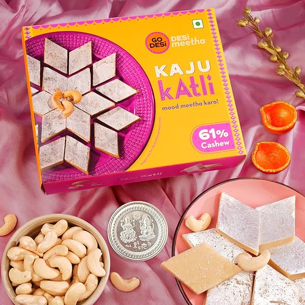 Image of GO DESi Kaju Katli 61% Cashews 200 grams and Pooja Coin Combo