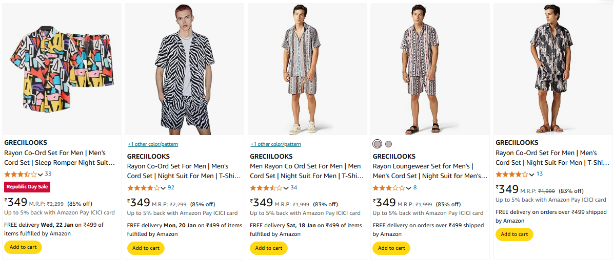 Image of GRECIILOOKS Men Rayon Co Ord Set minimum 80% Discount