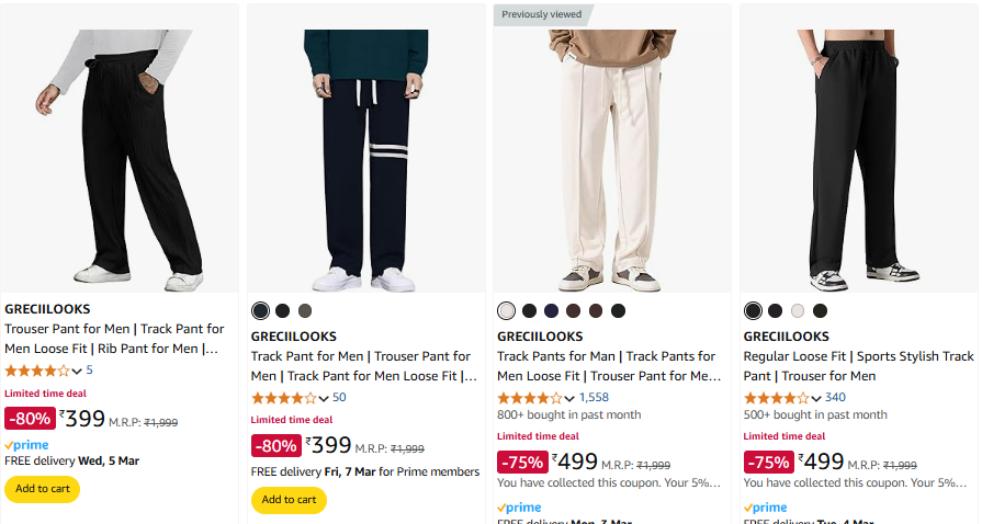 Image of GRECIILOOKS Trouser Pant for Men Starting at ₹399