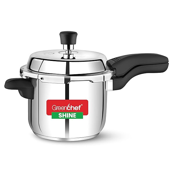 Image of GREENCHEF Shine outer lid Stainless steel Pressure cooker 3 litre Induction Compatible - ISI Certified