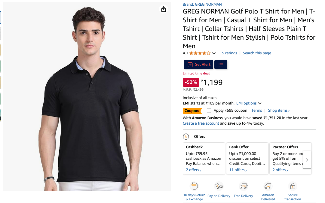 Image of GREG NORMAN Golf Polo T-Shirt for Men