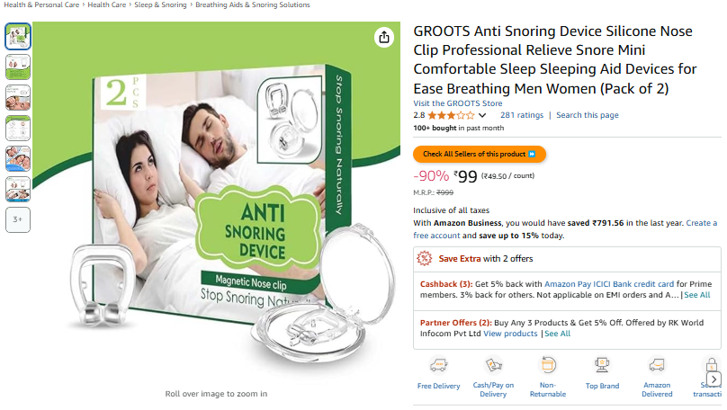 Image of GROOTS Anti-Snoring Nose Clip (Pack of 2)