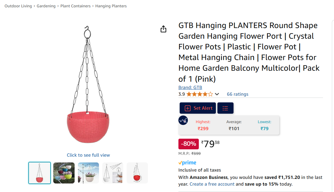 Image of GTB Hanging PLANTERS Round Shape Garden Hanging Flower Port