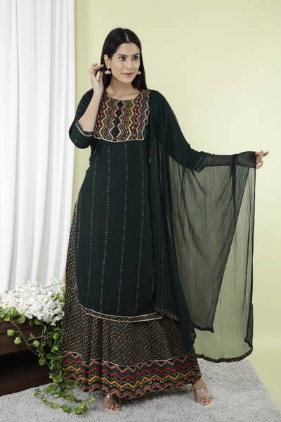 Image of GVS SHOPPE Printed Kurta Sharara Dupatta Set