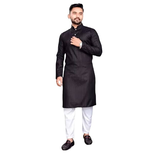 Image of Gauri Laxmi Enterprise Men's Cotton Blend Lining Regular Kurta Pyjama