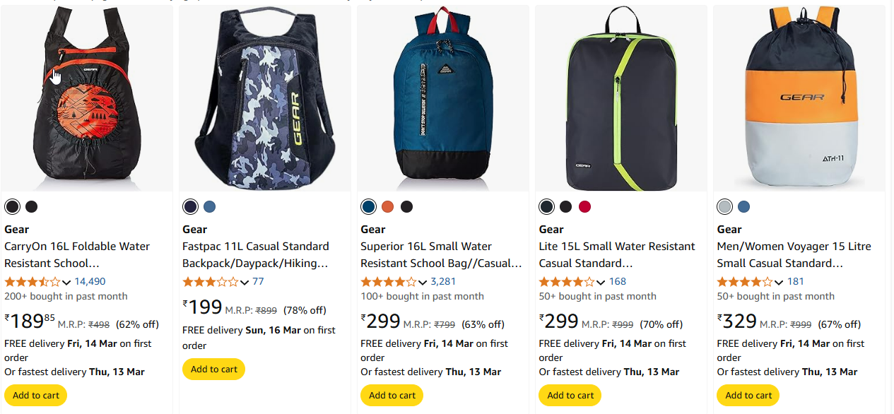 Image of Gear Backpack Men's & Women's starting at ₹189