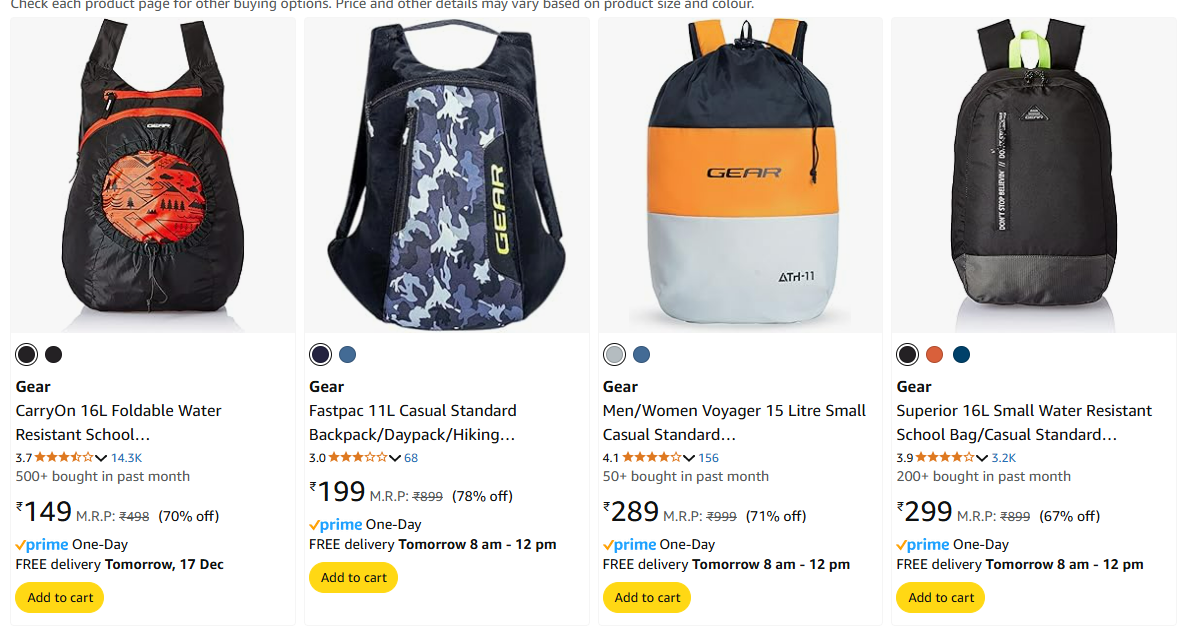 Image of Gear Backpack Starting at ₹149