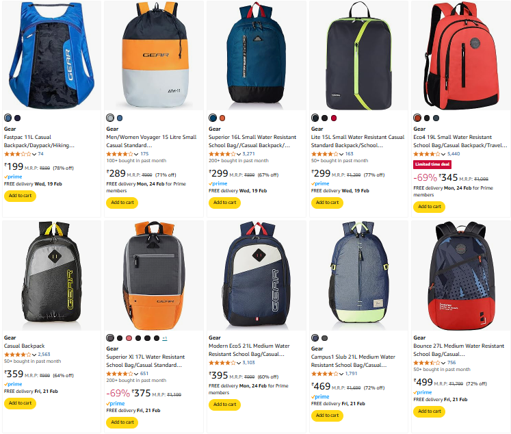 Image of Gear Backpack Starting at ₹199