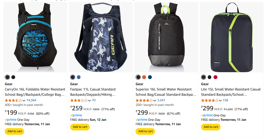 Image of Gear Backpacks Starts at ₹199