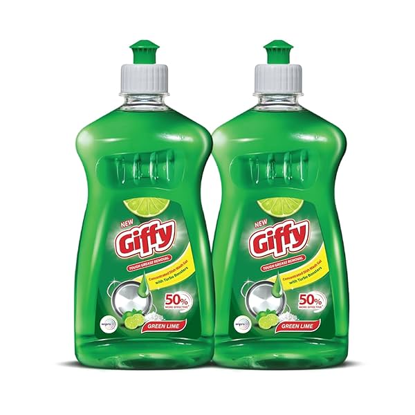 Image of Giffy Concentrated Liquid Dish Wash Gel 500ml Pack of 2 with Active Salt & Lime| 