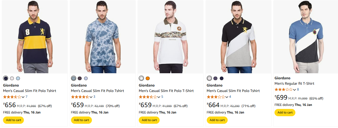 Image of Giordano Men's Tshirt minimum 70% Discount