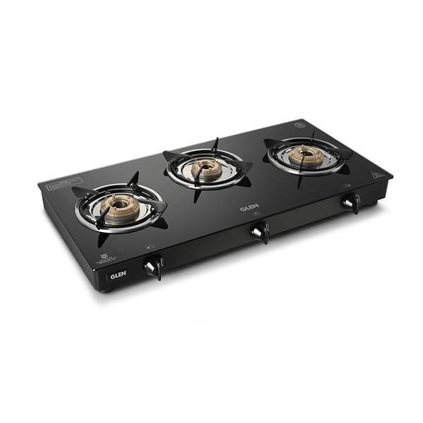 Image of Glen 3 Burner LPG 6mm Thick Toughened Glass Top Gas Stove