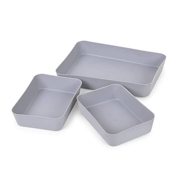 Image of Go Hooked Set of 3 Plastic Storage Trays Grey