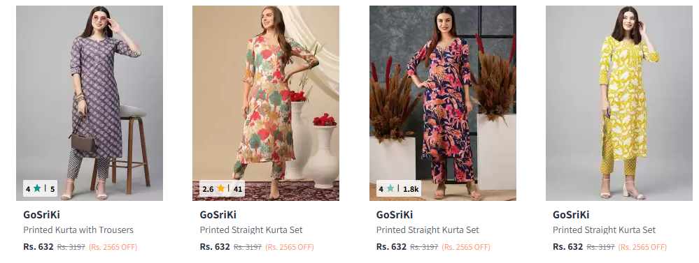 Image of GoSriKi Ethnic Motifs Printed Kurta with Trousers Starting At @₹601