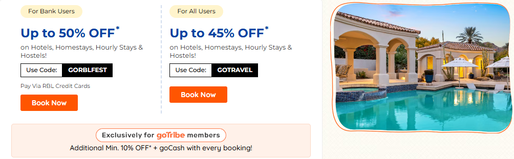 Image of GoiBibo Travel Sale Coupon : Upto 50% off on Hotels , Homestays & hostels 