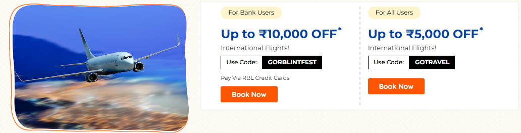 Image of Goibibo Travel sale Coupon : up to ₹10000 off on international flights 