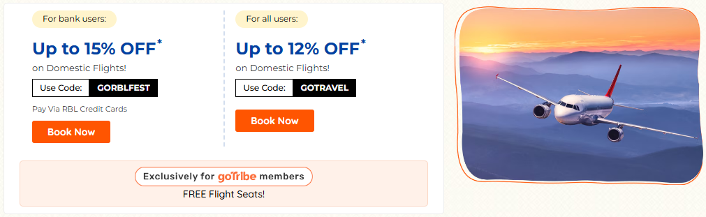 Image of Goibibo Travel sale Coupon : up to 15% off on Domestic Flights