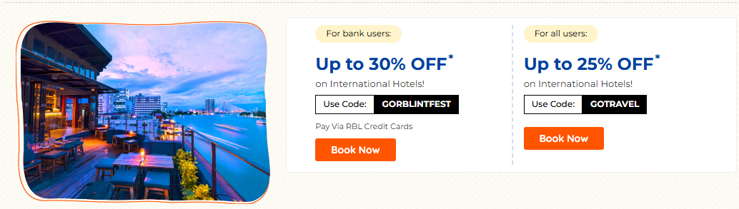 Image of Goibibo Travel sale Coupon : up to 30% off on International Hotels