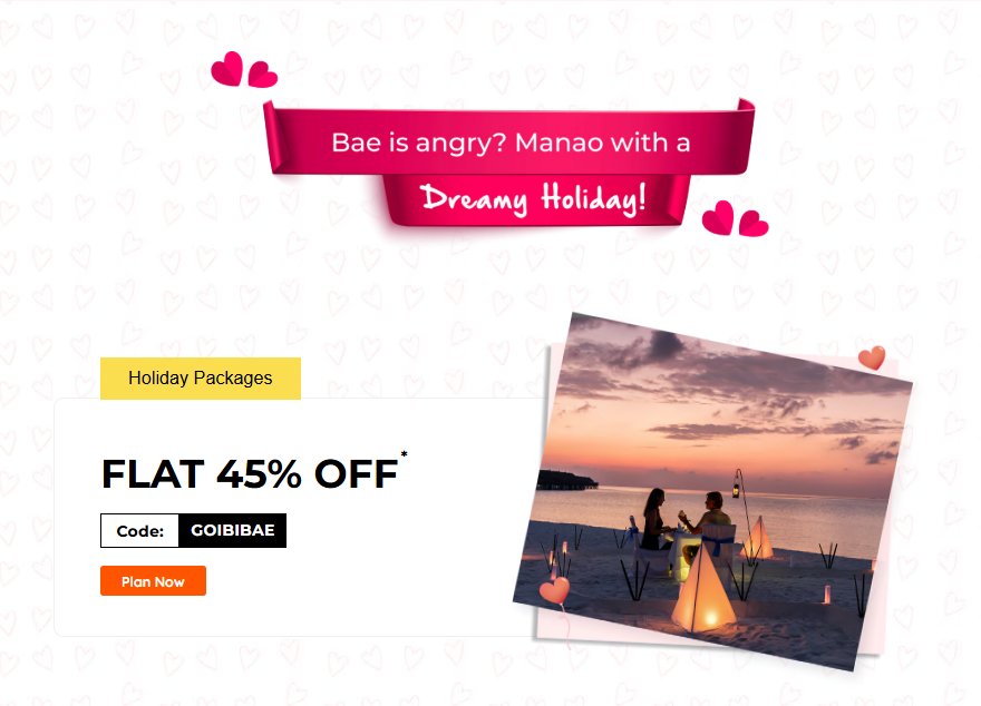 Image of Goibibo: Valentine's Day Sale (Upto 45% Off On Holiday Pakages)