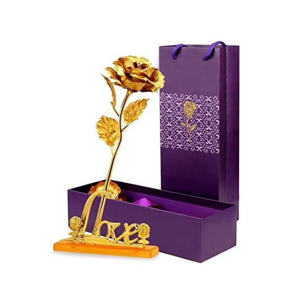 Image of Gold Plated Rose with Love Stand