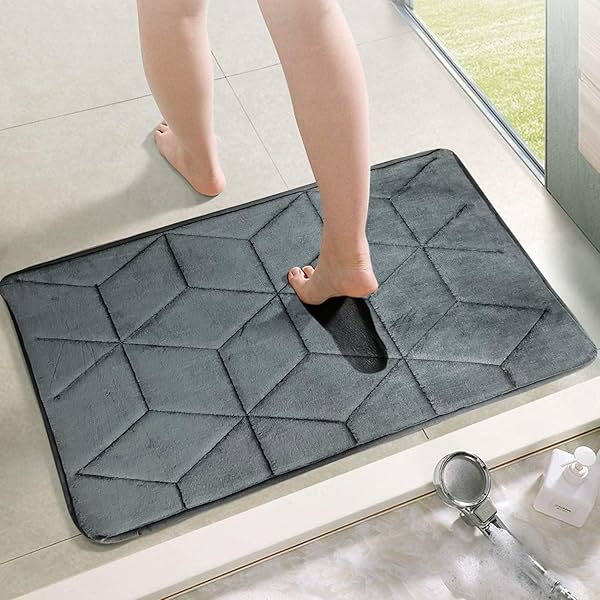 Image of Grey Memory Foam Bath Mat Rug (16