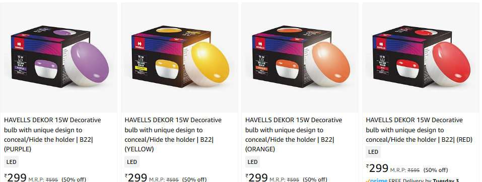 Image of HAVELLS DEKOR 15W Decorative bulb up to 50% Discount @ #Amazon 