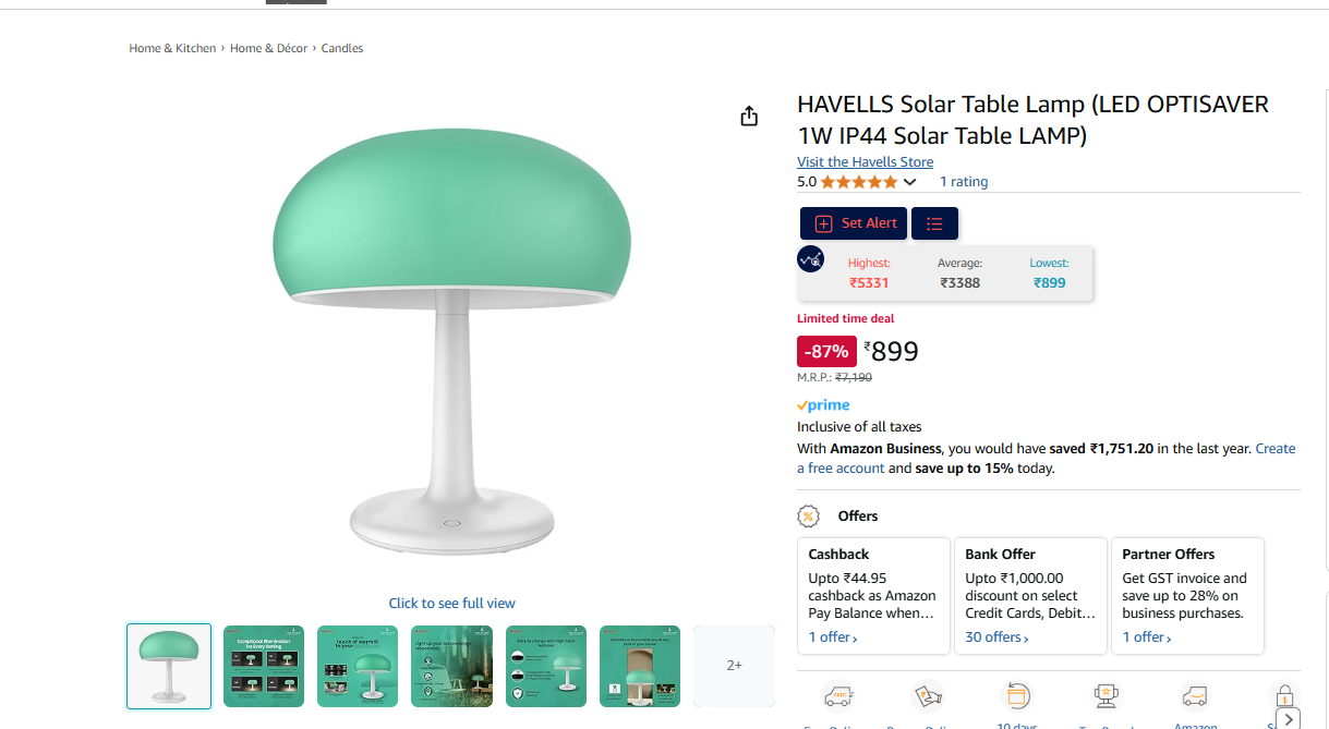 Image of HAVELLS Solar Table Lamp (IP44)