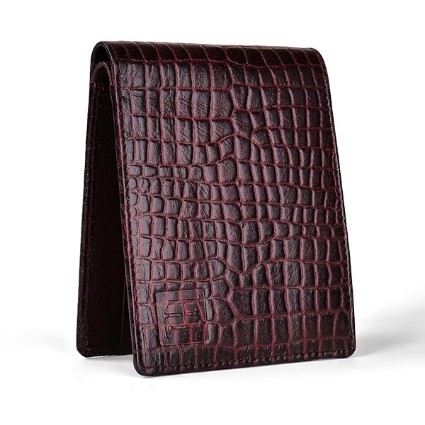 Image of HAYES LONDON men's leather wallet, Gator Brown, RFID blocking, 8 compartments.