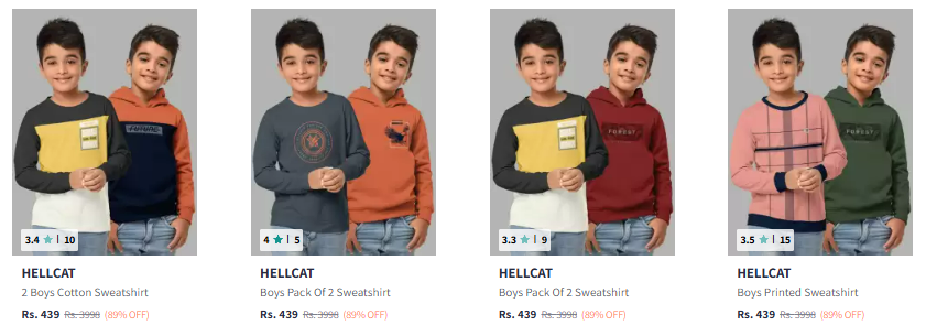 Image of HELLCAT Boys Pack Of 2 Hooded Sweatshirt at Minimum 80% Discount 