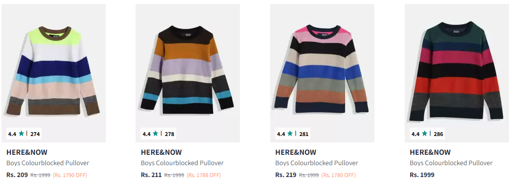 Image of HERE&NOW Boys Colour blocked Sweater Starting at ₹209