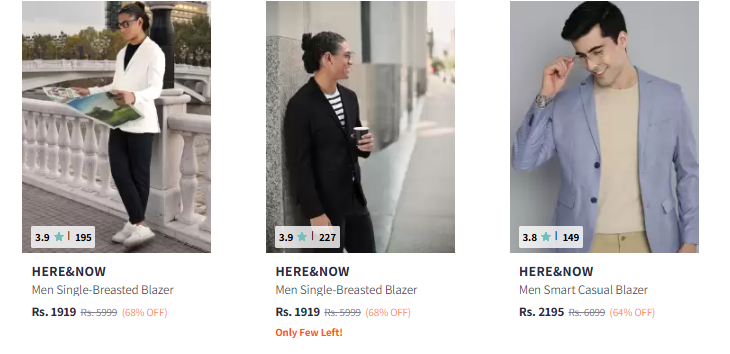 Image of HERE&NOW Single-Breasted Blazer For Men Minimum 60% Discount