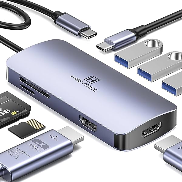 Image of HEYMIX Dual HDMI USB C Hub - 8in1 Docking Station