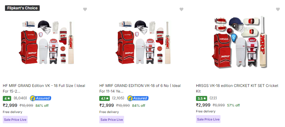 Image of HF MRF Cricket Kits Best Deal Up to 84% Discount