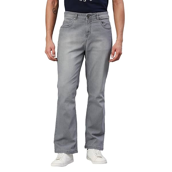 Image of HIGH STAR Men Grey Boot Leg Stretchable Jeans