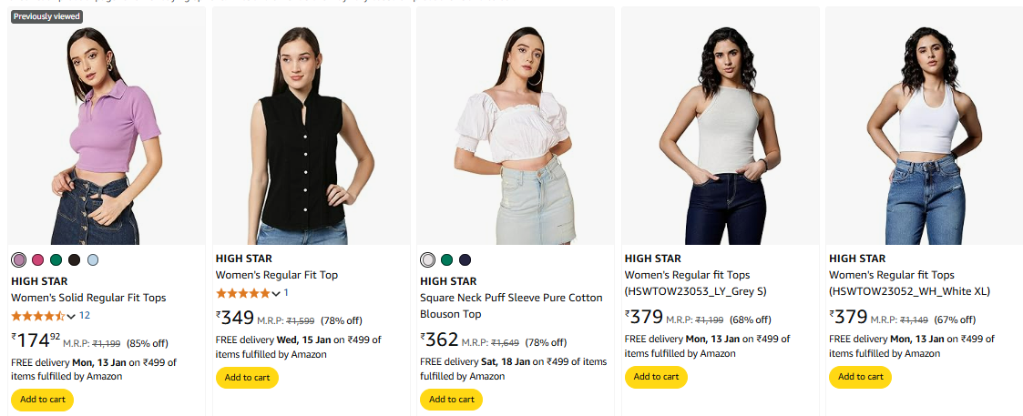 Image of HIGH STAR Women's Tops minimum 85% Discount