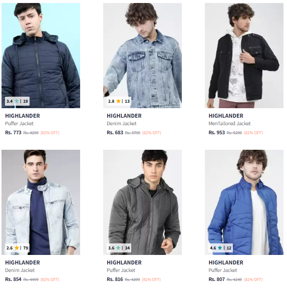 Image of HIGHLANDER Brand Jackets for Men's @ Minimum 80% Discount